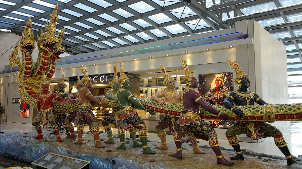 suvarnabhumi airport tug of war art